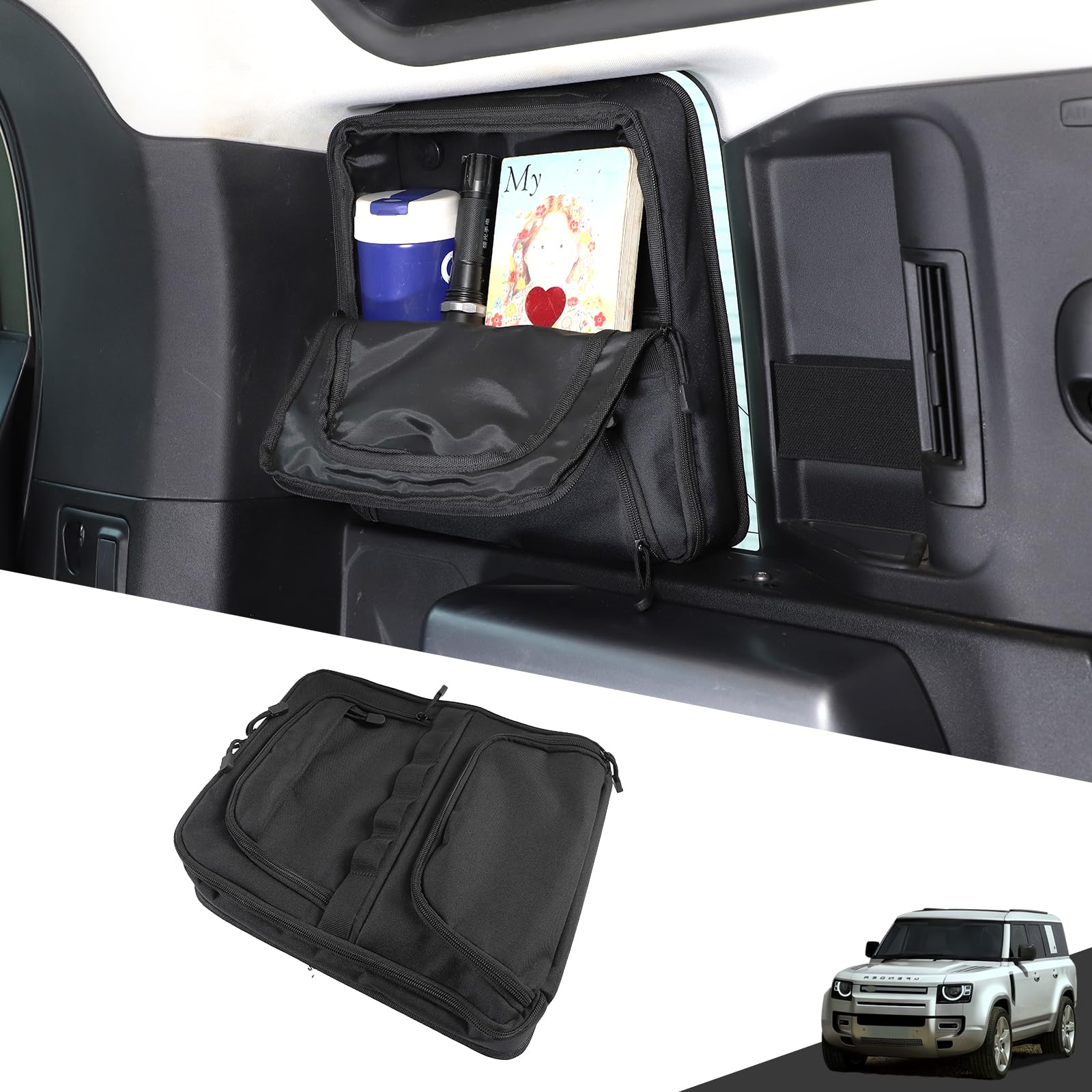 HIRUFAIT Trunk Window Storage Bog for 2020-2024 L@nd Rover Defender 110 Accessories, Oxford Cloth Car Rear Trunk Storage Organizer for Left&Right Side