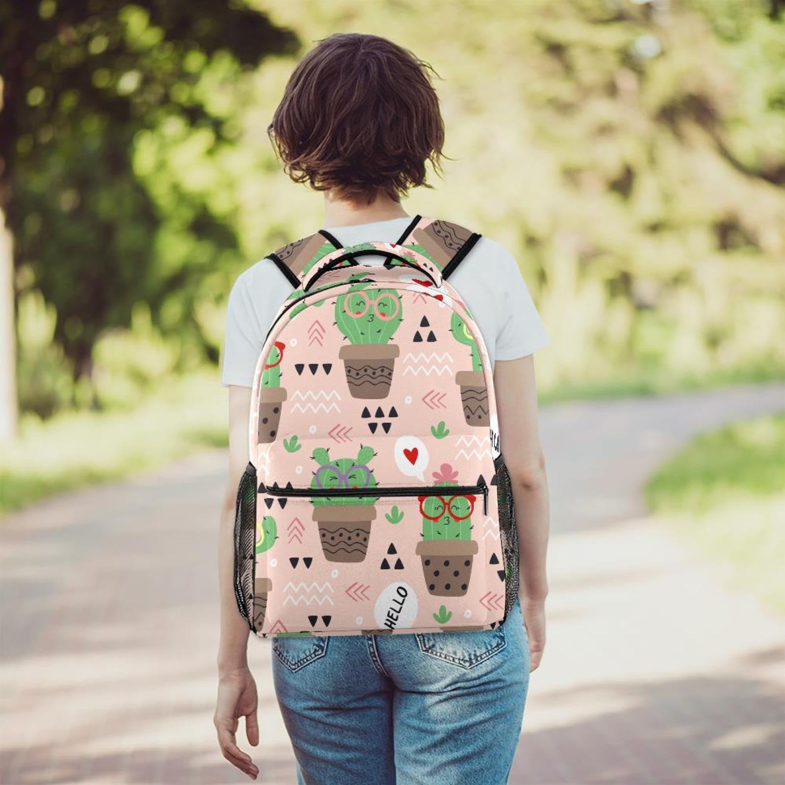 Mochila para laptop, diseño de cactus rosa, mochila escolar duradera para la universidad y la escuela secundaria, resistente al agua, mochila de viaje y senderismo