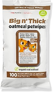 Petkin Pet Wipes for Dogs and Cats, Oatmeal, 100 Wipes (Large) for Dogs and Cats - Soothes Itchy Dry Skin and Cleans Ears, Face, Butt, Body and Eye Area - Idea for Home and Travel