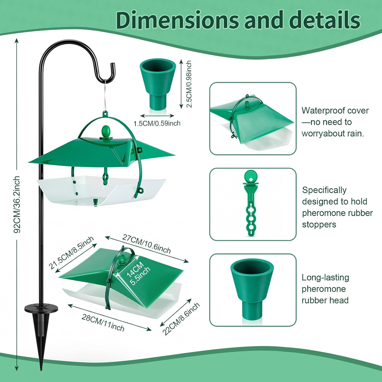 5 Leafminer Trap with Pheromone Lures, Reusable Garden Insect Trap for Fruit Trees, Citrus Trees & Vegetable Gardens, Outdoor Pest Monitoring Tool with 36.2 Inch Ground Stake, Includes 2 Lures image 2