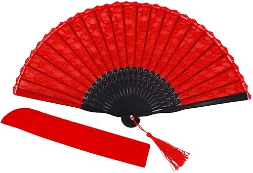 Amajiji Chino Vintage Retro Estilo Bambú Madera Seda Plegable Ventilador de Mano para las Mujeres HBSY (9.1 in) (005)