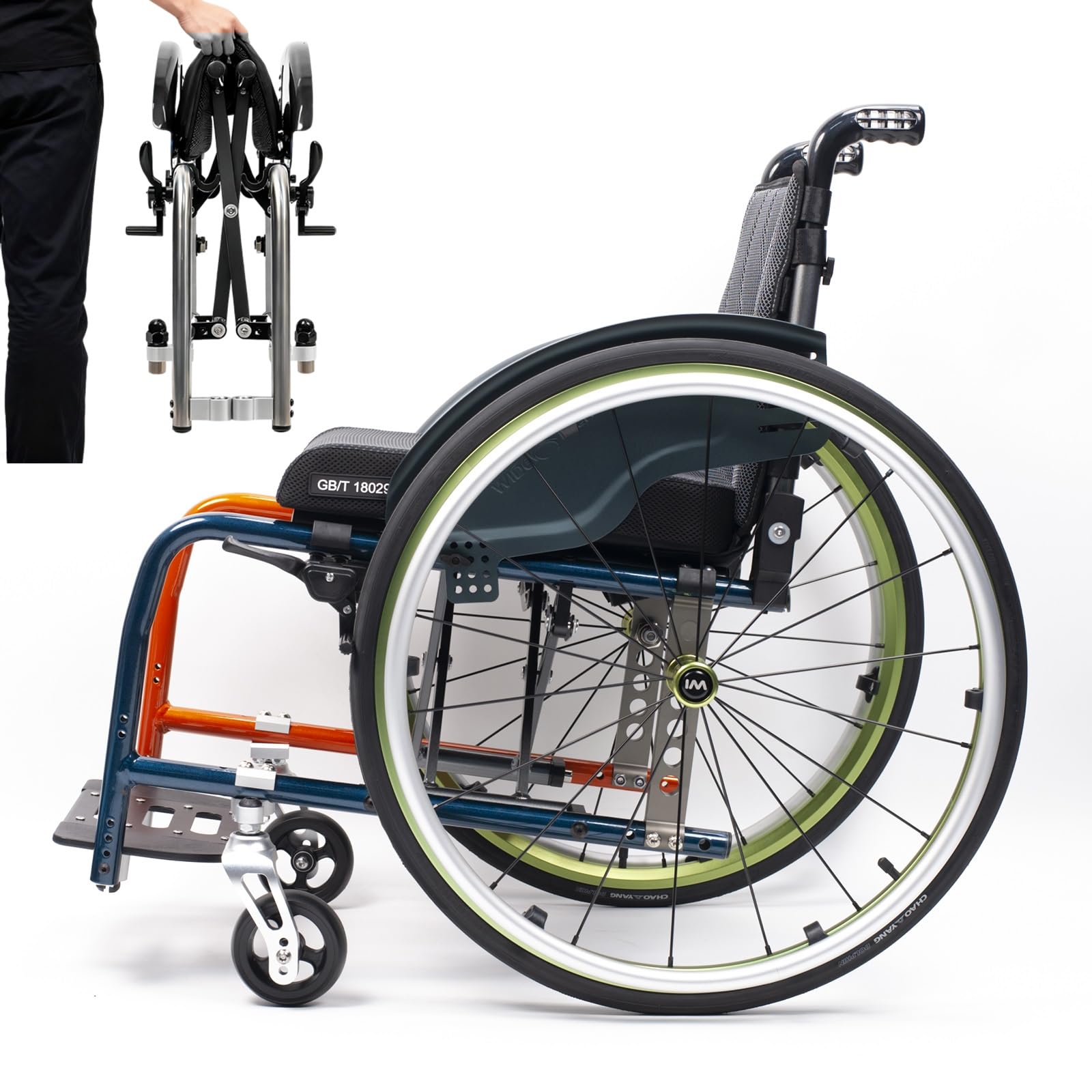 HTDRE Sports Wheelchair, Lightweight Aluminum Alloy with Handbrakes, Quick Release Rear Wheels, Folding Ergonomic Transport Design