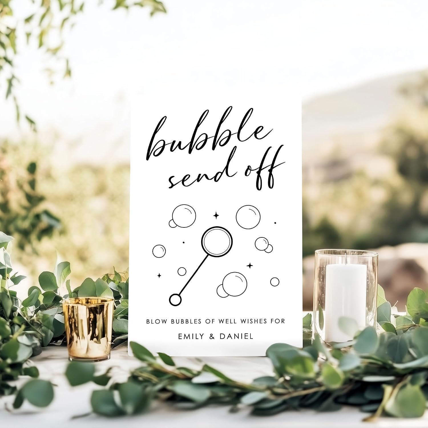 Big Dot of Happiness Personalized Bubble Send Off Wedding Sign, Add Custom Names, Wedding Tabletop Decor, Premium Matte Plastic Board, 11 x 17 inches
