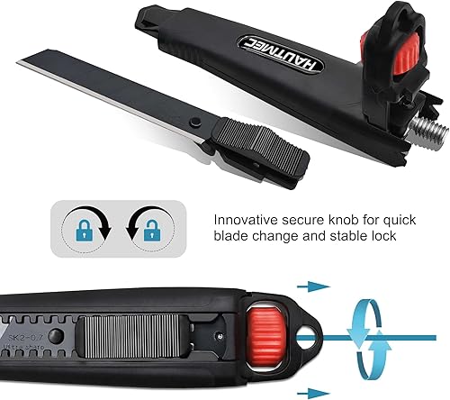 Miniatura 5 de HAUTMEC Cuchillo utilitario extra resistente de 0.709 in con mecanismo de doble bloqueo, bloqueo automático y trinquete para doble seguridad, hoja