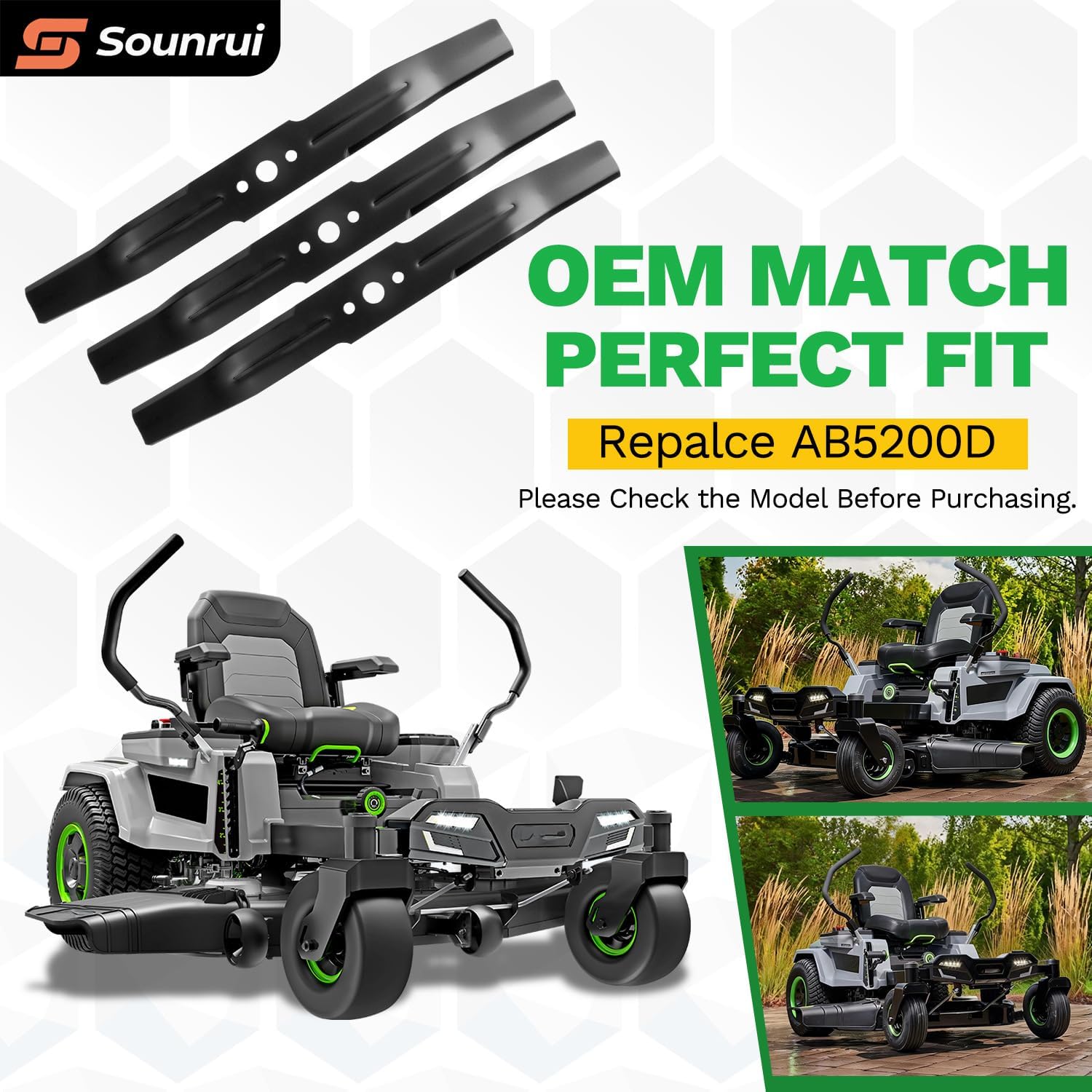 ​(Set of 3) 52 Inch High-Lift Mower Blades for EGO Power+ 52” Z6 Zero-Turn Riding Mower ZT5207L ZT5200, Fits T6 Riding Mower TR5204, Replaces OEM AB5200D AB5201