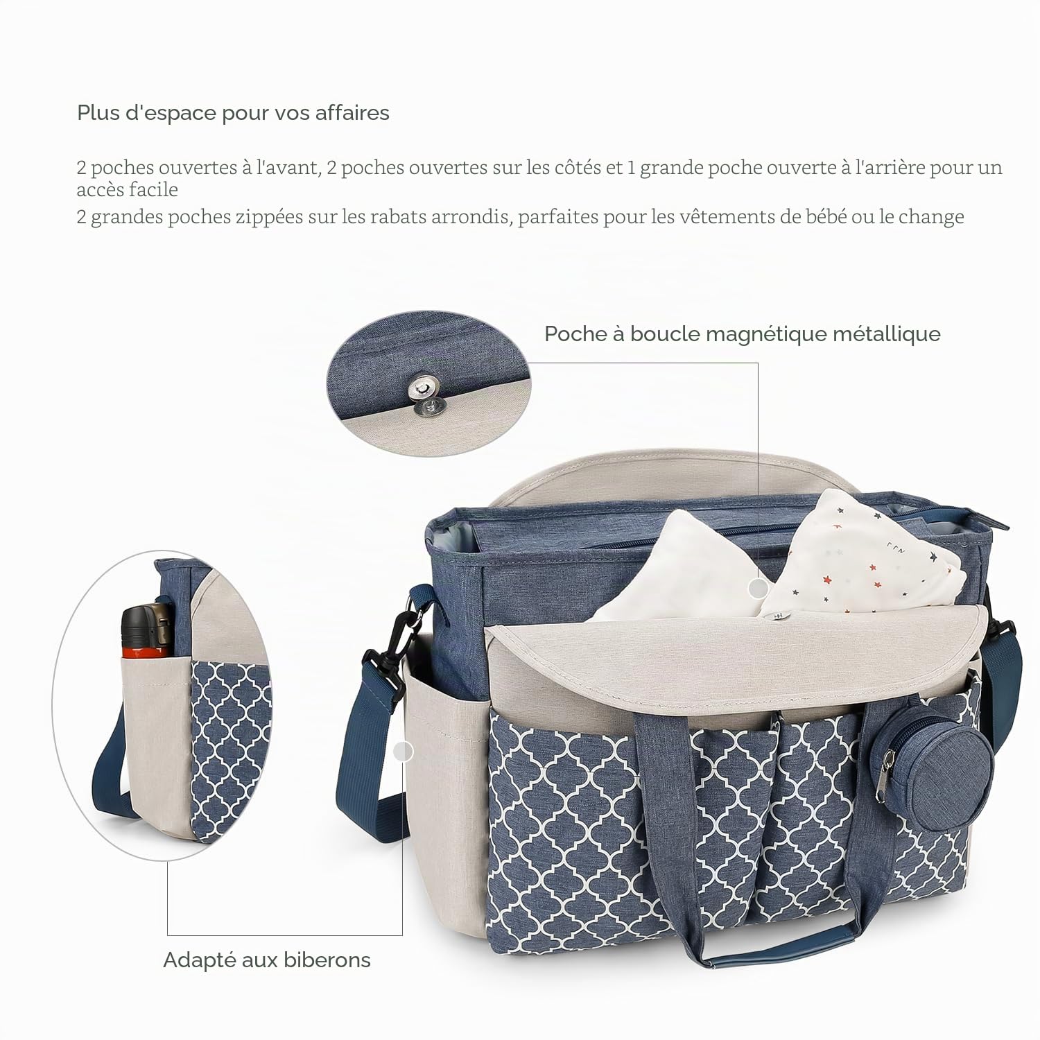 Sac à langer fourre-tout pour bébé avec station à langer et bandoulière réglable