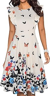 ihot vestido de cóctel para mujer, estilo vintage, con volantes, floral, acampanado, estilo casual, para fiesta