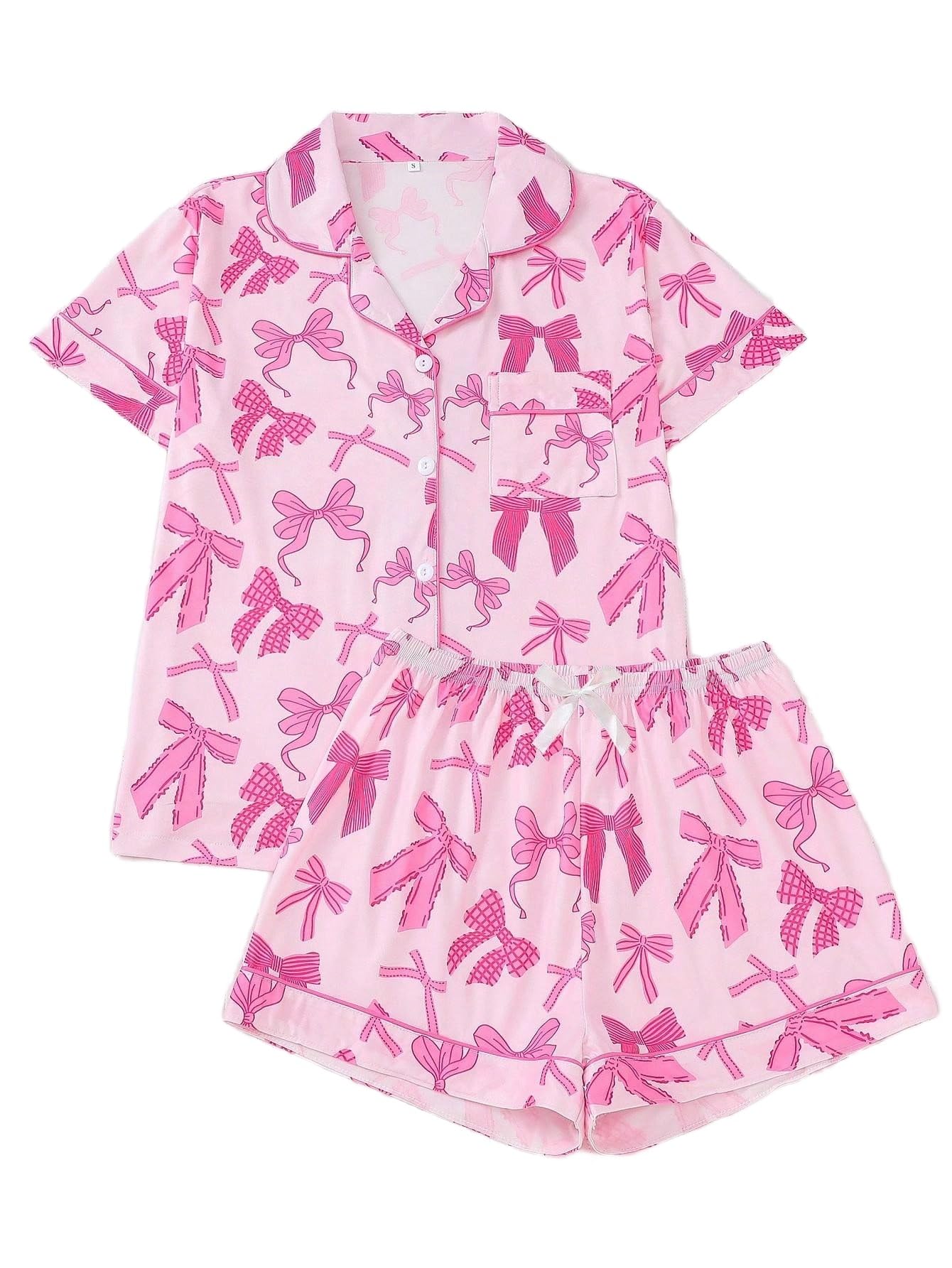 WDIRARA Womens Pajamas Set Pattern Print Lounge Sets Button Down Shorts Set 2 Pcs Pjs Sleepwear