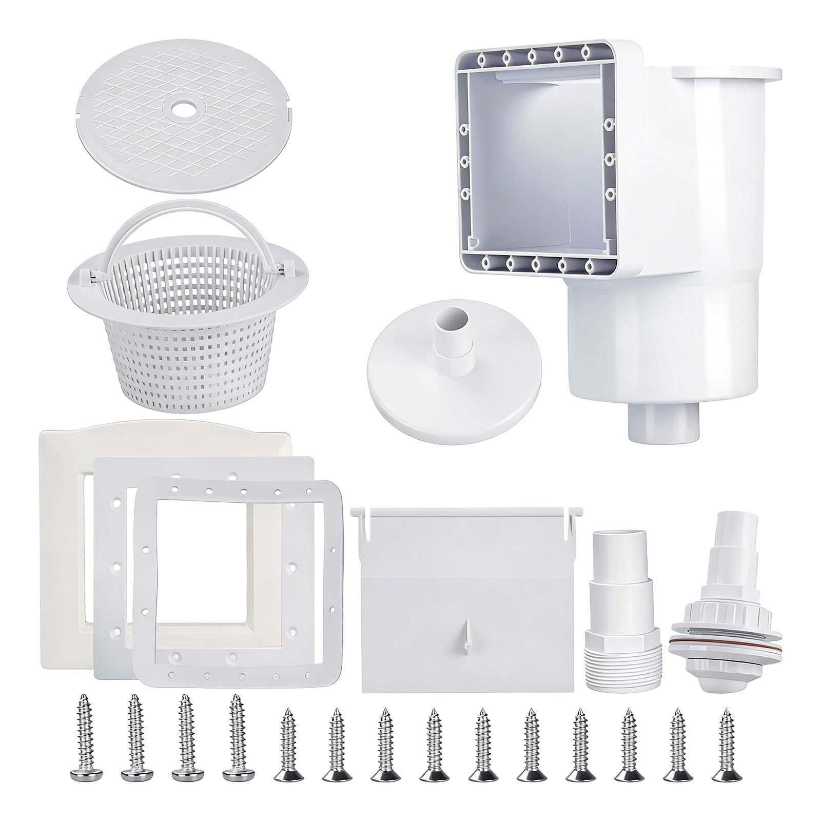Inground Pool Skimmer Set include viti di guarnizione cestino | Connessione filettata da 1-1/2 pollici, skimmer per piscina resistente, struttura ABS, parti di installazione complete