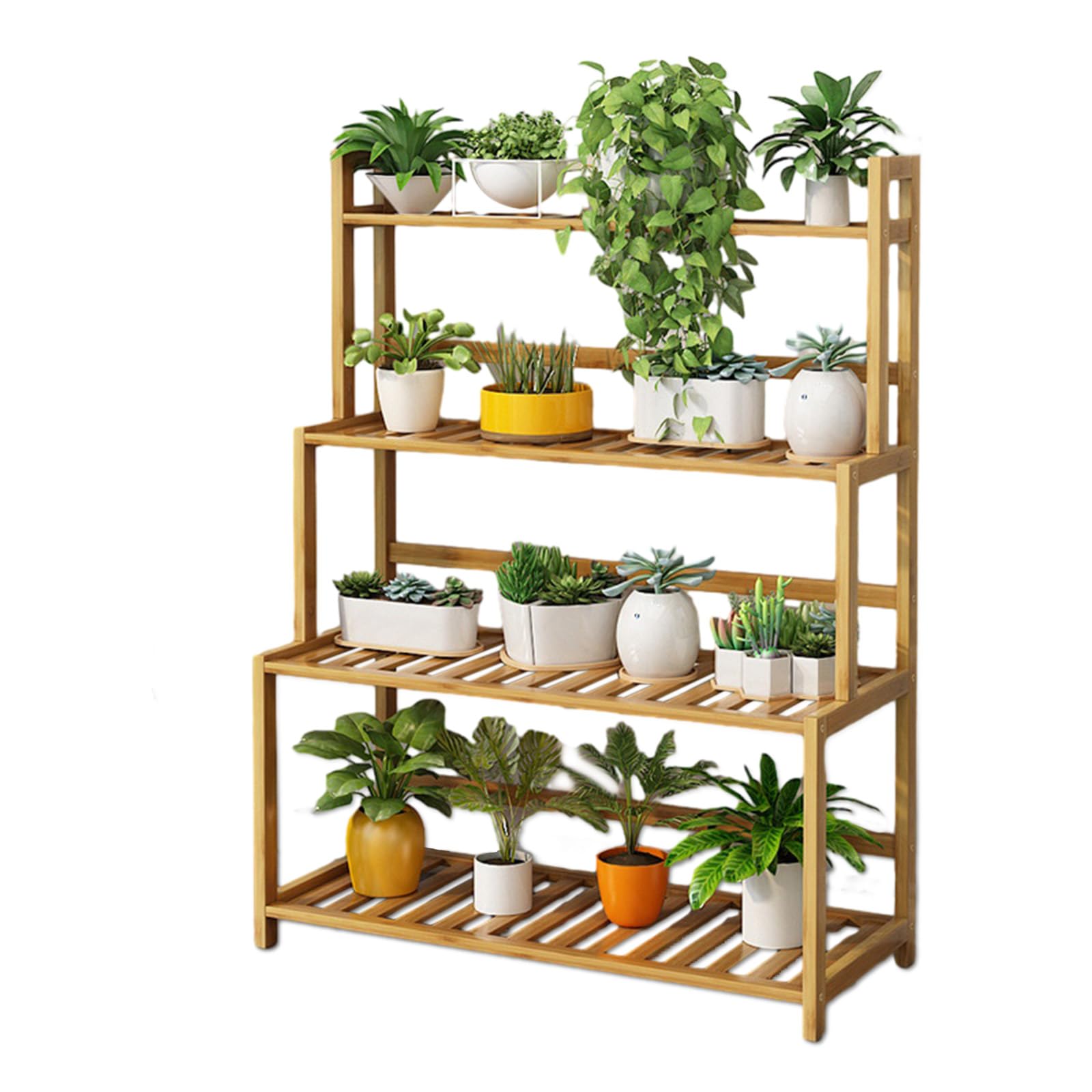 YYW Pflanzenregal aus Bambus Blumenständer für innen draußen, 4 Ebenen-80CM | Bambusholz Vielseitiger Pflanzenständer für Blumentöpfe, Kräuter & Deko, Platzsparendes, für Balkon, Terrasse oder Garten