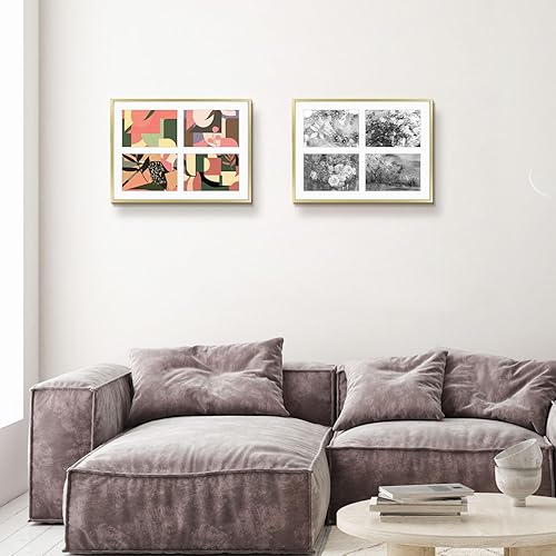 Miniatura 2 de Golden State Art, Marco de collage de aluminio dorado de 12 x 16 pulgadas, muestra cuatro fotos de 5 x 7 pulgadas con paspartú o una foto de 12 x 16