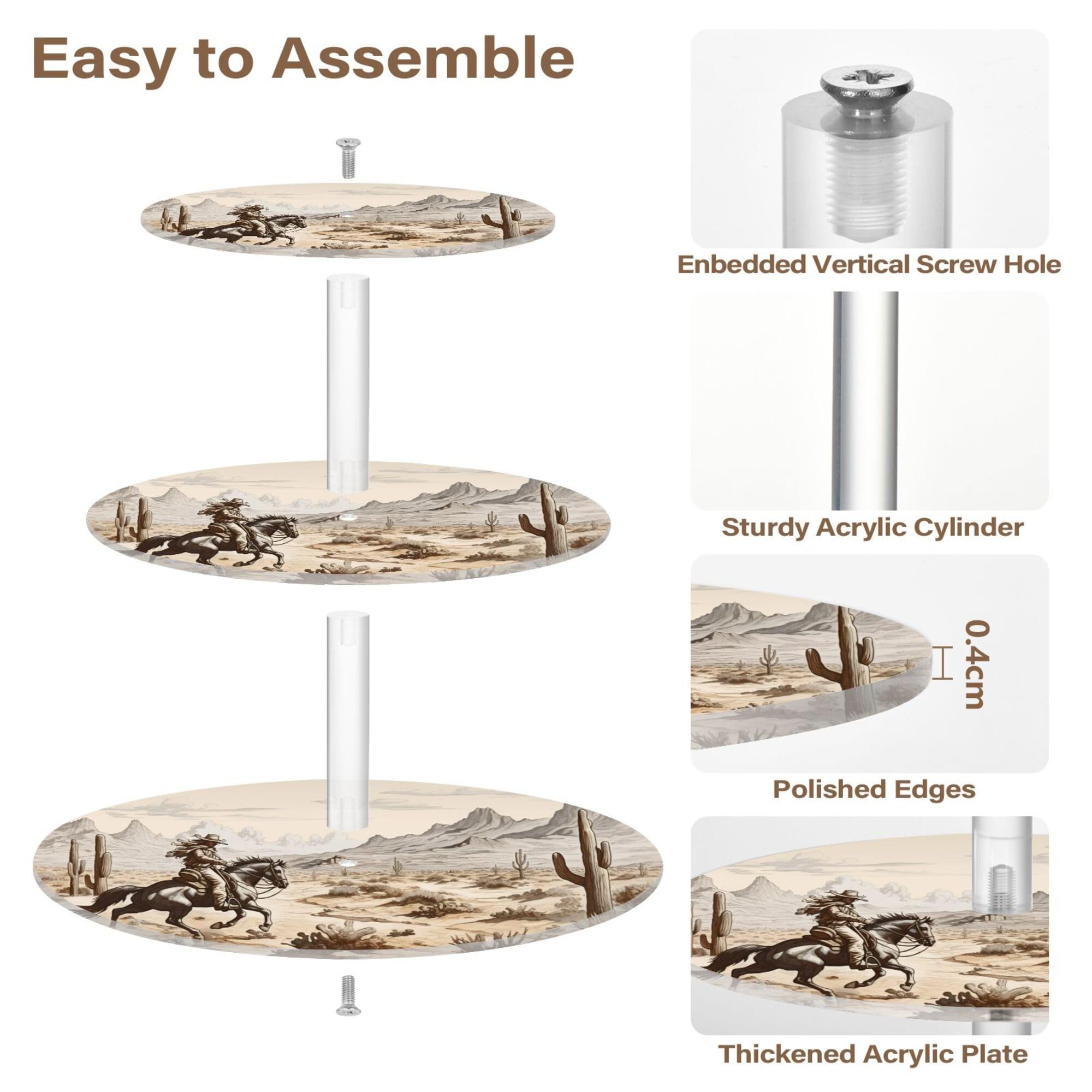 PYBUG Western Cowboy 3 Tier Acrylic Cupcake Stands Tower,Dessert Table Display Set for Tea Party,Wedding,Birthday, Baby Shower