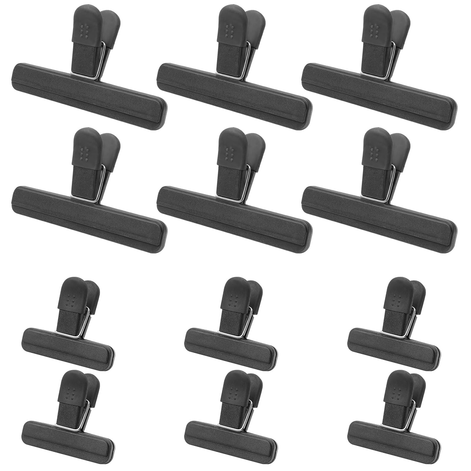 12 Pcs Food Clips 2 Sizes, Reusable Bag Clips for Food Storage and Keeping It Fresh, Sturdy, Airtight Freezer Bag Clip, Ideal for Home Kitchen Office Camping Travel Coffee Snack (Black)