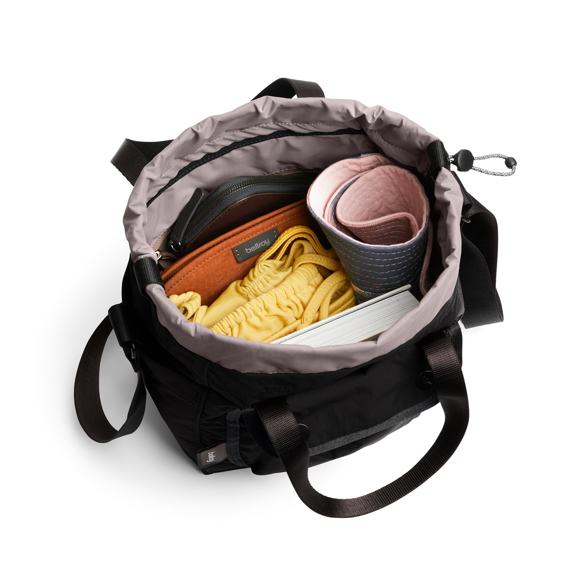 Bellroy Cinch Bucket Bag (bolso saco cruzado compacto 9 litros, con organización externa, bolsillo interno con cremallera, correa de hombro ajustable, y se puede llevar de tres formas) - Black