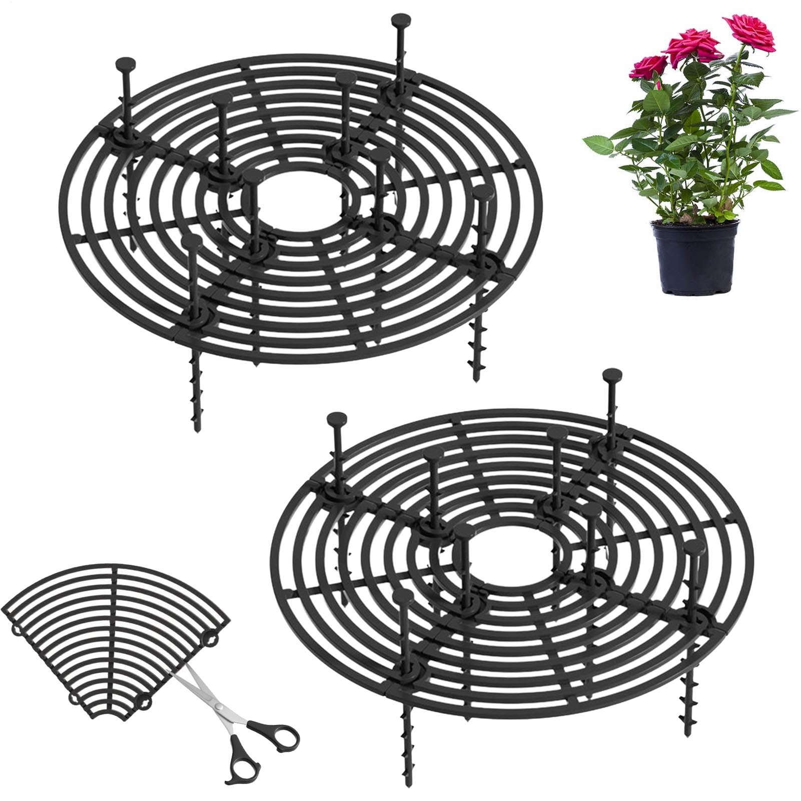 Lot de 2 grilles de protection pour pots de fleurs, chat, 19/30/52 cm, peut être coupée, diamètre : 10 cm, résistant aux chats, longueur des clous : 10 cm, noir