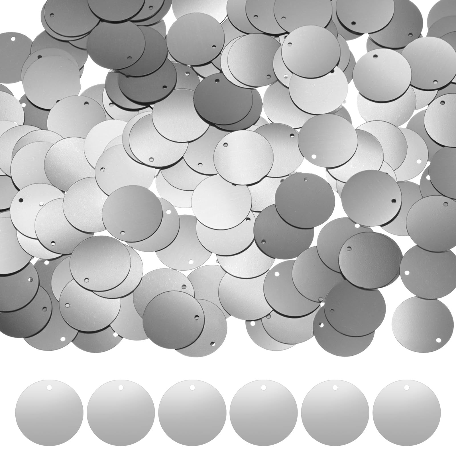 M METERXITY 450-Pack Flat Round Sequins for Crafts, 50g 20mm Loose Sequins Paillettes for Wedding/Sewing/DIY Craft, PVC Spangles with 1 Side Hole [Silver]