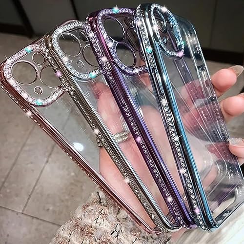 Miniatura 4 de Casechics Funda compatible con iPhone, funda de lujo con purpurina brillante de diamante electro chapado en el borde del borde de cuerpo completo,