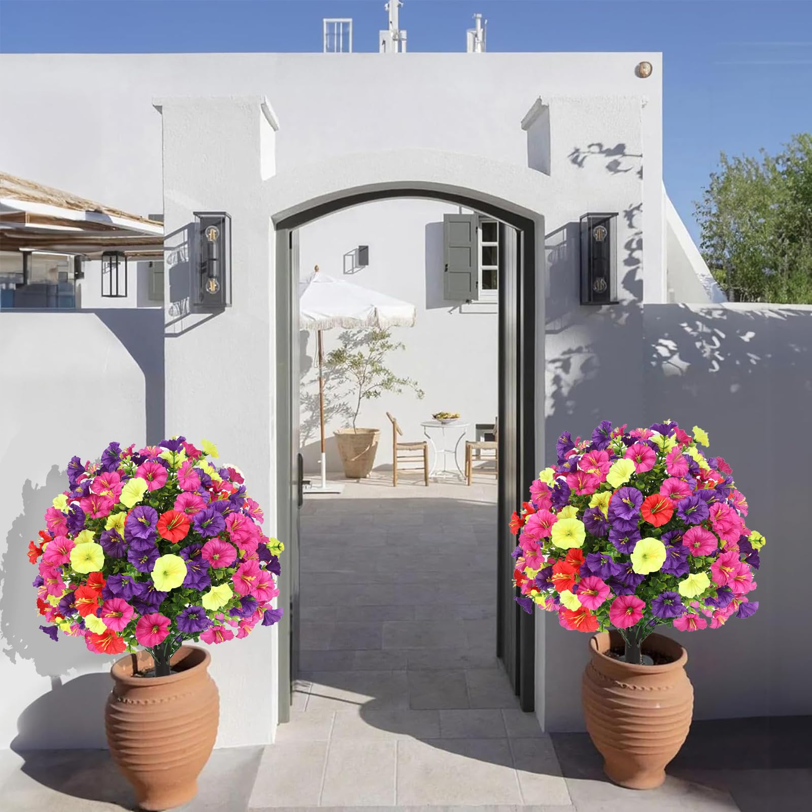 Artificial Eucalyptus Topiary Ball Trees with Flowers for Outdoor with Ground Spike 24