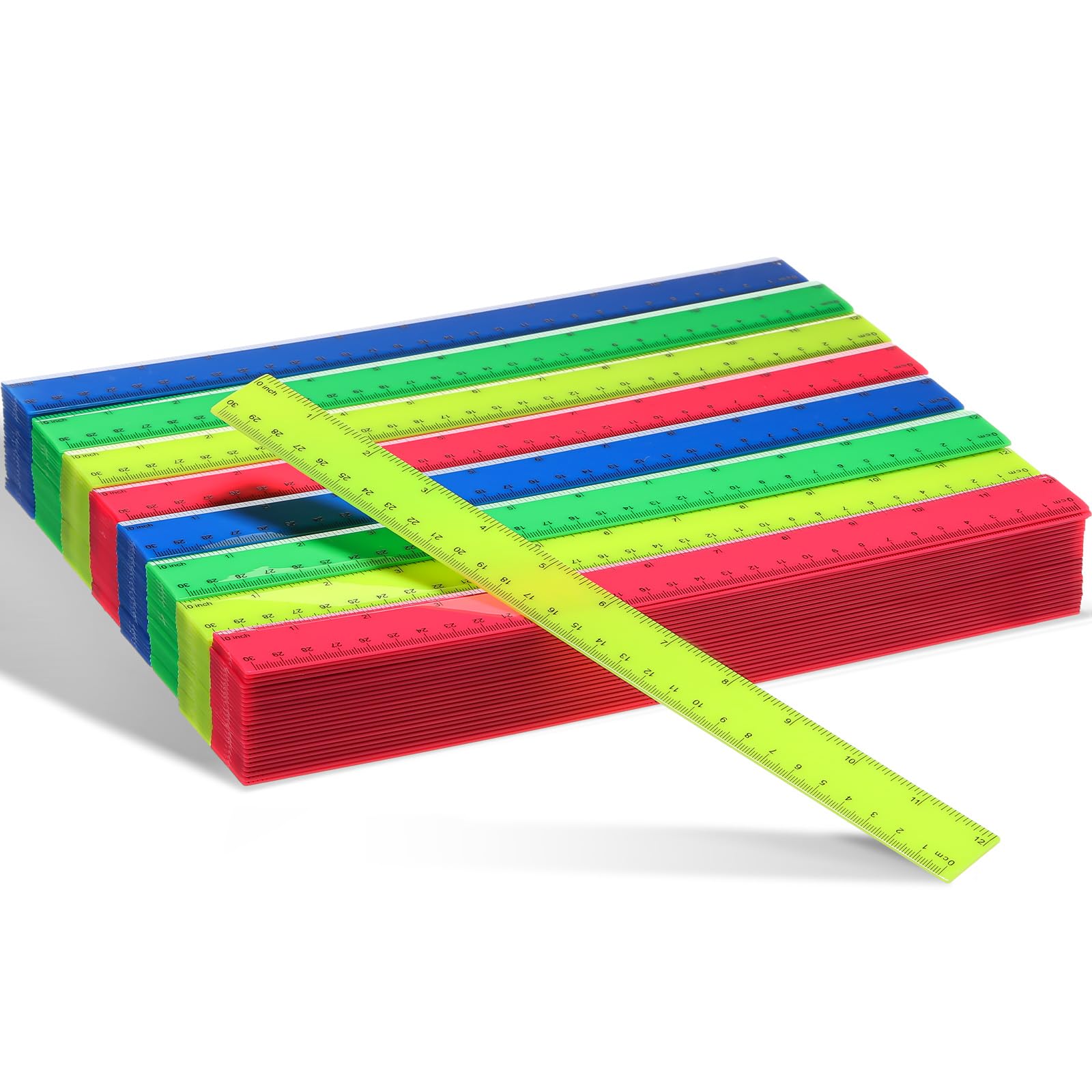 Zonon Kunststoff-Lineal, 30,5 cm, verschiedene Farben, Lineale mit Zentimetern, Millimeter und Zoll, bruchsicher, gerade Kante, Großpackung für Klassenzimmer, Schule, Zuhause, Büro, Kinder, 500 Stück