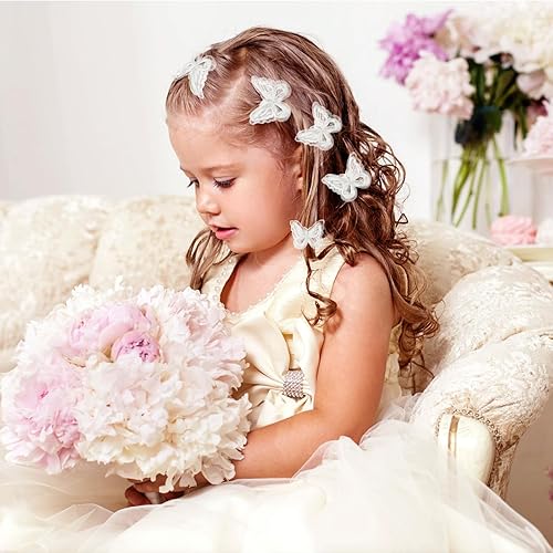 Miniatura 2 de Pinzas para el pelo de mariposa blanca, 24 piezas de pinzas para el cabello de mariposa para boda, lazos bordados, accesorios para el cabello de