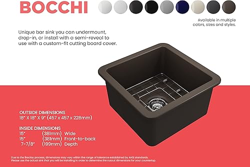 Miniatura 4 de BOCCHI Sotto - Fregadero de doble montaje de arcilla refractaria de 18 pulgadas con rejilla inferior protectora y colador en marrón mate