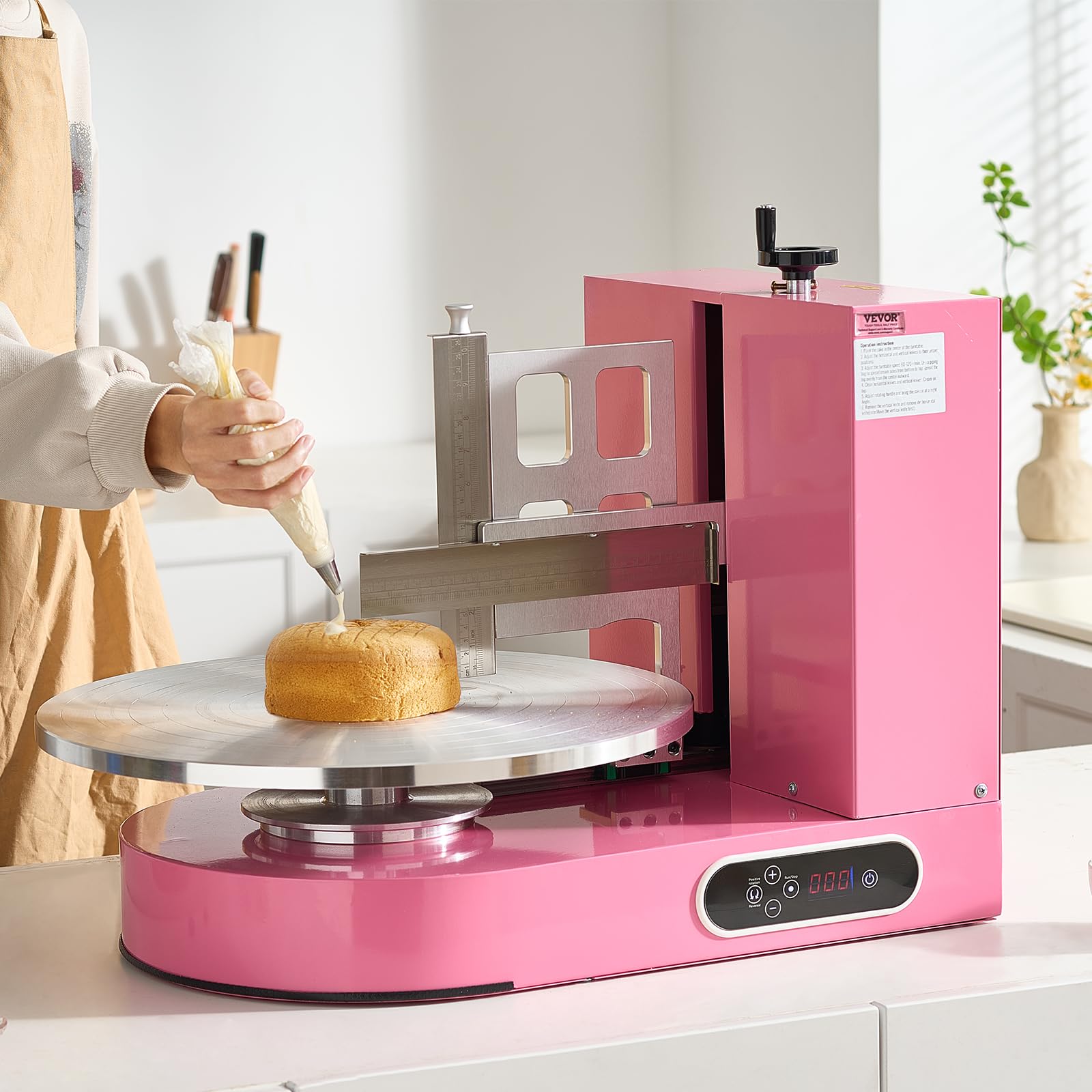 VEVOR Cake Decorating Machine, Cake Cream Spreading Coating Smearing Machine, Low Noise Cake Frosting Machine, Turntable with Adjustable Scraper, for 4" to 16" Cake, 25-320RPM Rotating Speed, Pink (SEE DESCRIPTION.)