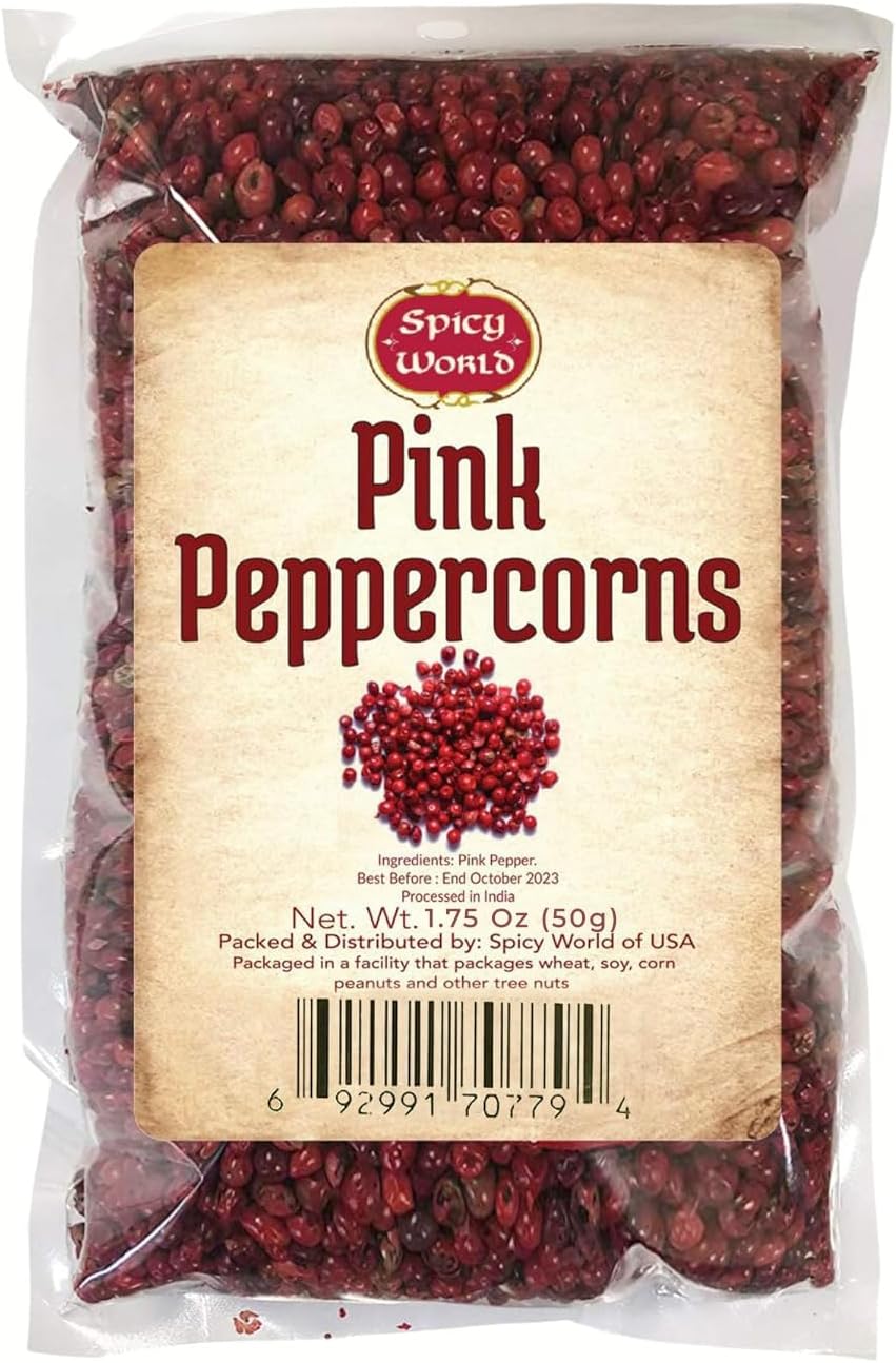 Spicy World Pink Peppercorns Whole 1.75Oz Bag Steam Sterilized, Vegan, Premium