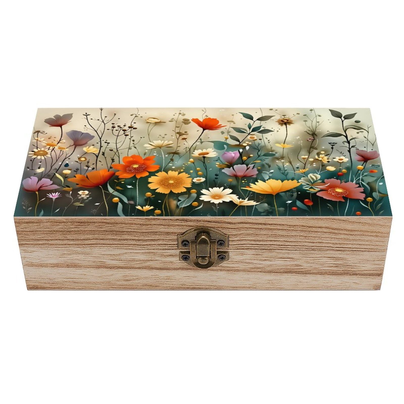 asbwuo Wildflower Meadow Vintage Wooden Keepsake Box