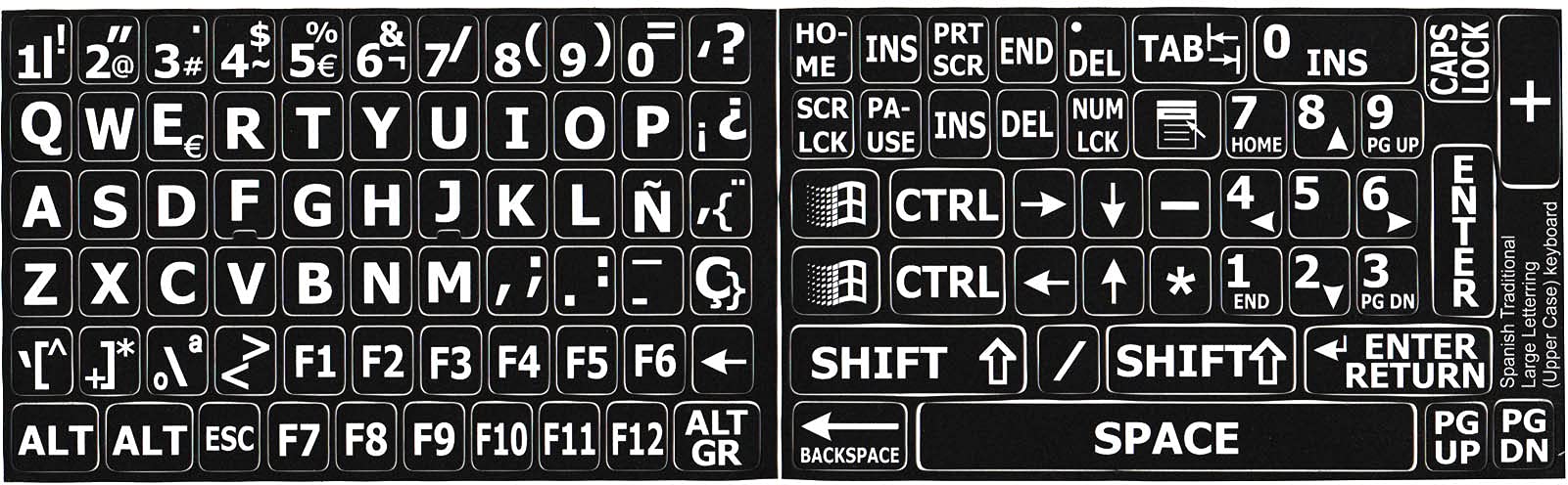Spanish Traditional Large Letters Upper CASE Black Background Keyboard Sticker for Computers Keyboards