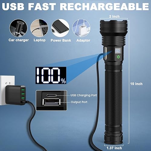 Miniatura 6 de KZK Linternas LED recargables de alto lúmenes, linterna USB extremadamente brillante, 10,000 lúmenes con luz de trabajo COB, 10 modos y luz de flash