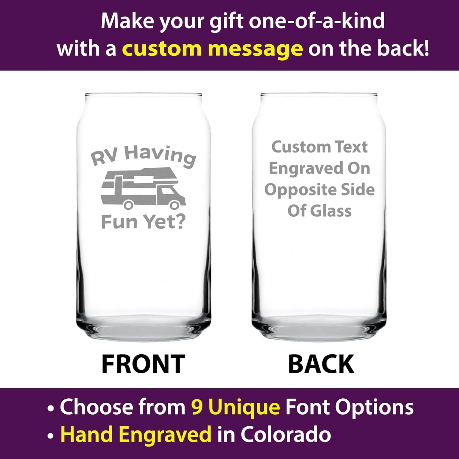 Custom RV Having Fun Yet - Personalized Beer Can Pint Glass - Fun RV Gifts for Men & Women Who Love Drinking & Camping - 16 oz