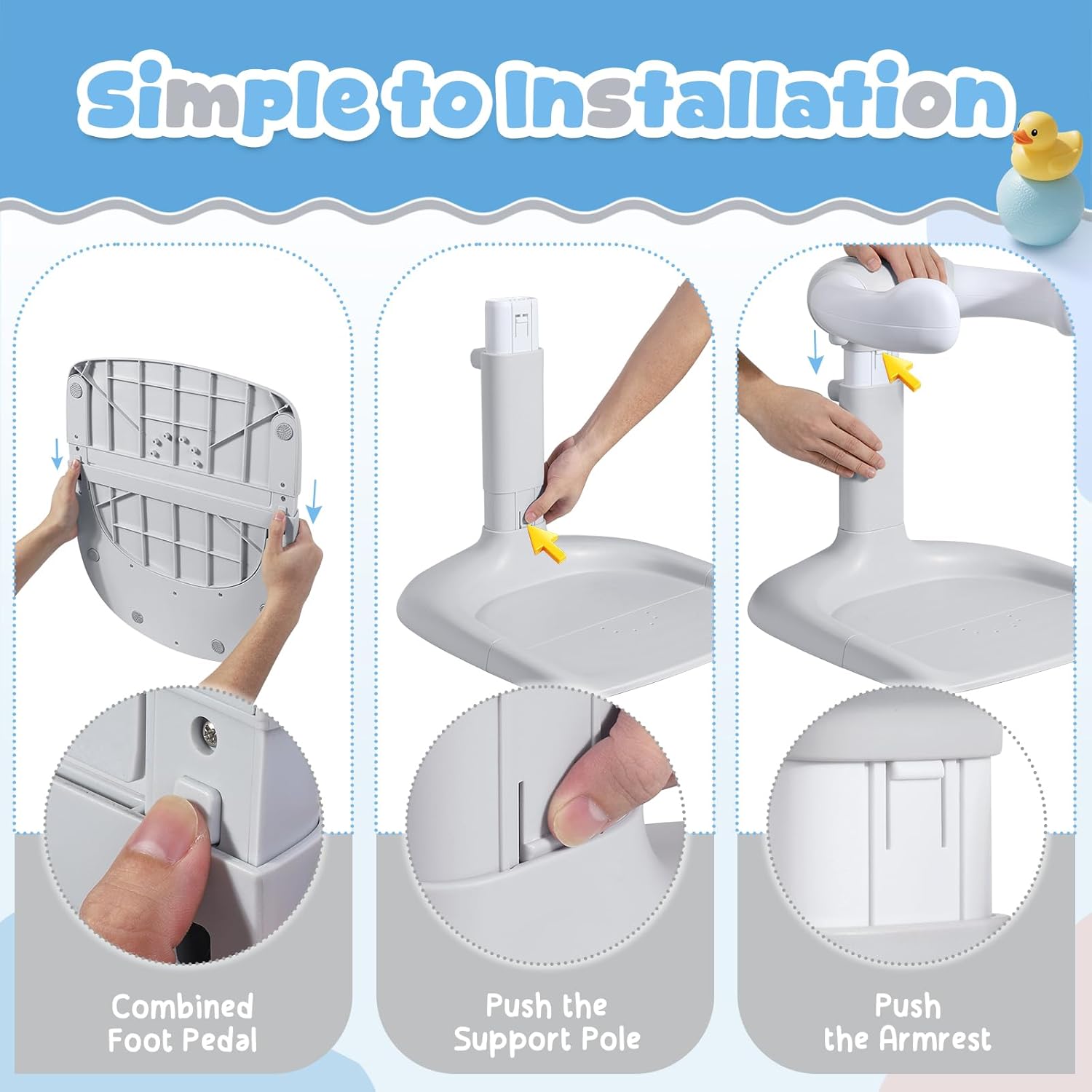 Orzbow Baby Bath Stand, Adjustable Height Baby Shower Stand, Toddler Shower Standing Support with Non-Slip Base for Infant 6-36 Months, Easy-Use, Ideal Gift, Gray