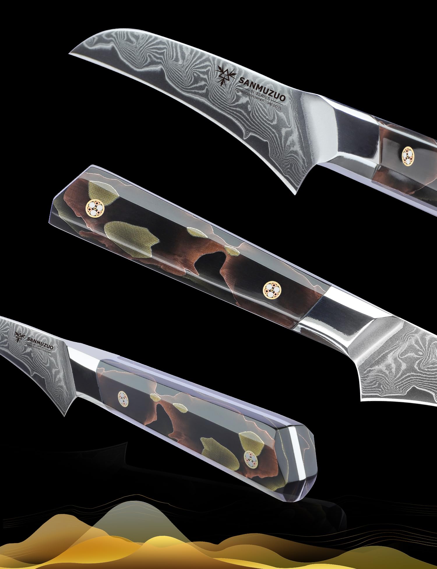 Vogelschnabel-Schälmesser 9 CM, professionelles Küchenschälmesser, ultrascharfer Damaszener Pulverstahl mit durchgehendem Harzgriff, Bi-Serie