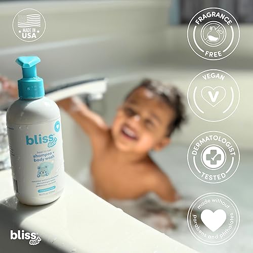 Miniatura 3 de Bliss Champú para bebés y gel de baño, 2 en 1 de primera calidad para bebés, niños pequeños y niños, sin perfume e hipoalergénico - Jabón suave para