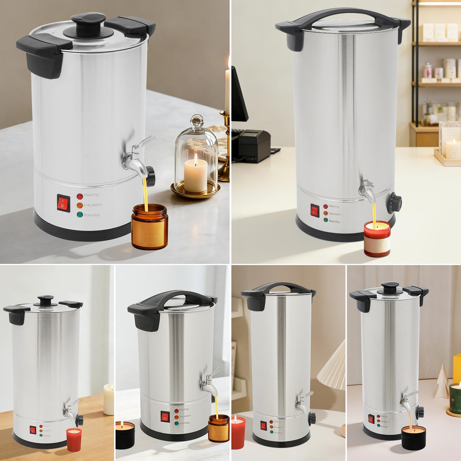 CCAUUB Fuciera per cera, 15 l, in acciaio inox, con beccuccio e regolatore di temperatura | Scioglie cera di soia, cera d'api, paraffina e cera di cocco con 1800 W, 0-110 °C, per candele, sapone e artigianato