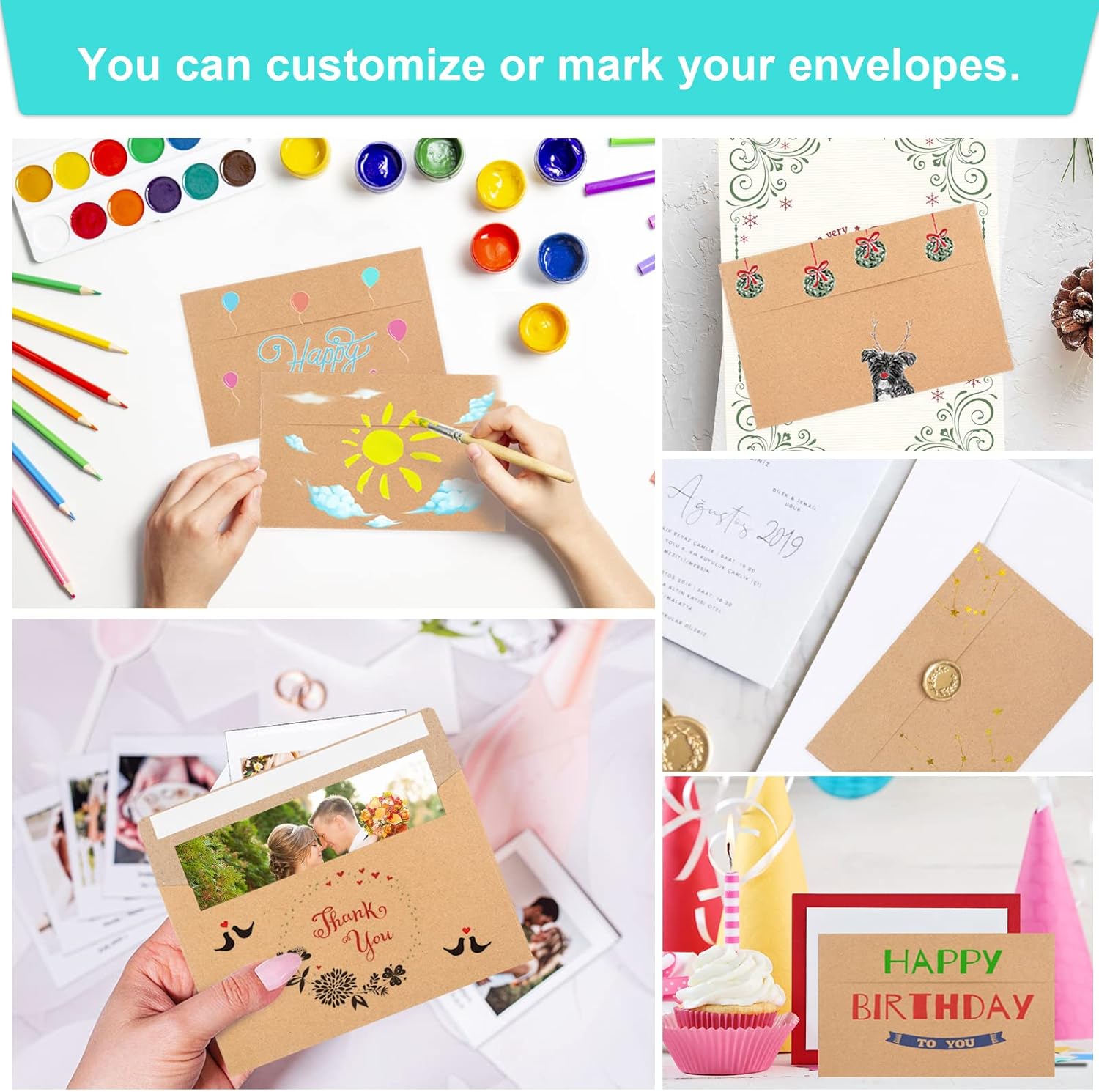 65 Packs A4 Invitation Envelopes, Brown Kraft Envelopes, 4x6 Photo Envelopes for Invitations, Envelopes Self Seal for Weddings, Baby Shower, Photos, Postcards, Greeting Cards, Mailing - Image 5