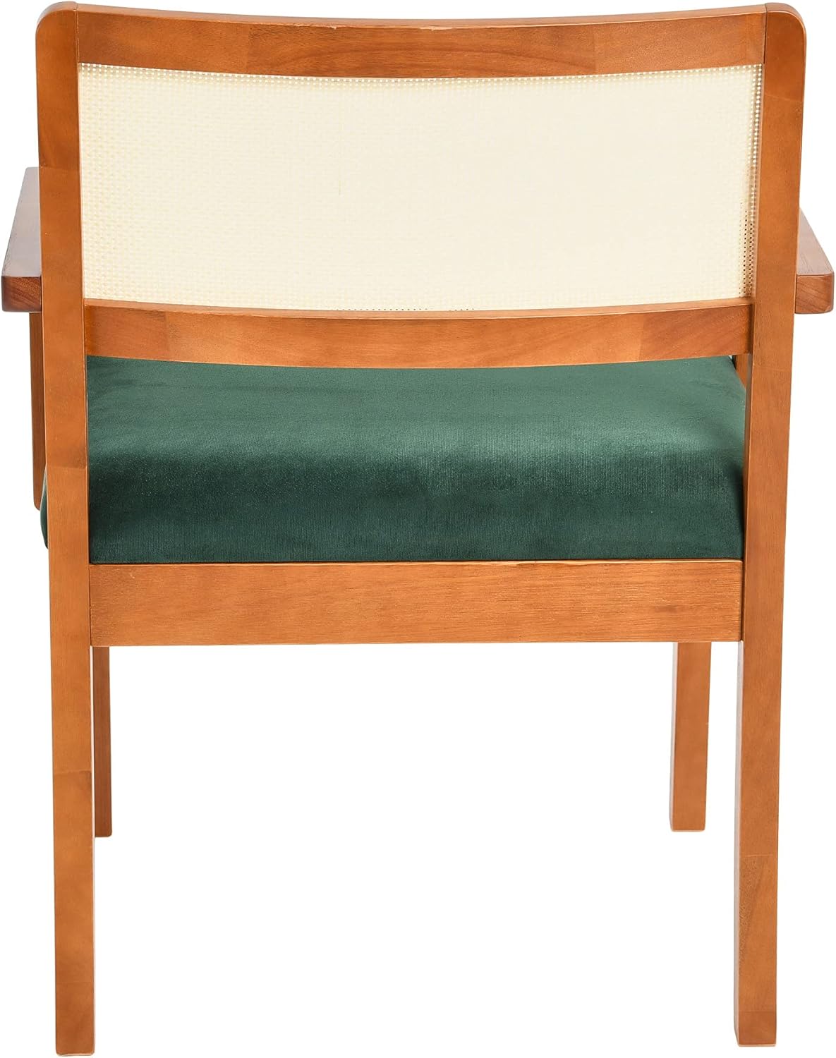 Creative Co-Op Crawford Mid Century Modern Solid Wood Arm Chair with Woven Cane Back and Velvet Upholstered Seat, Dark Green