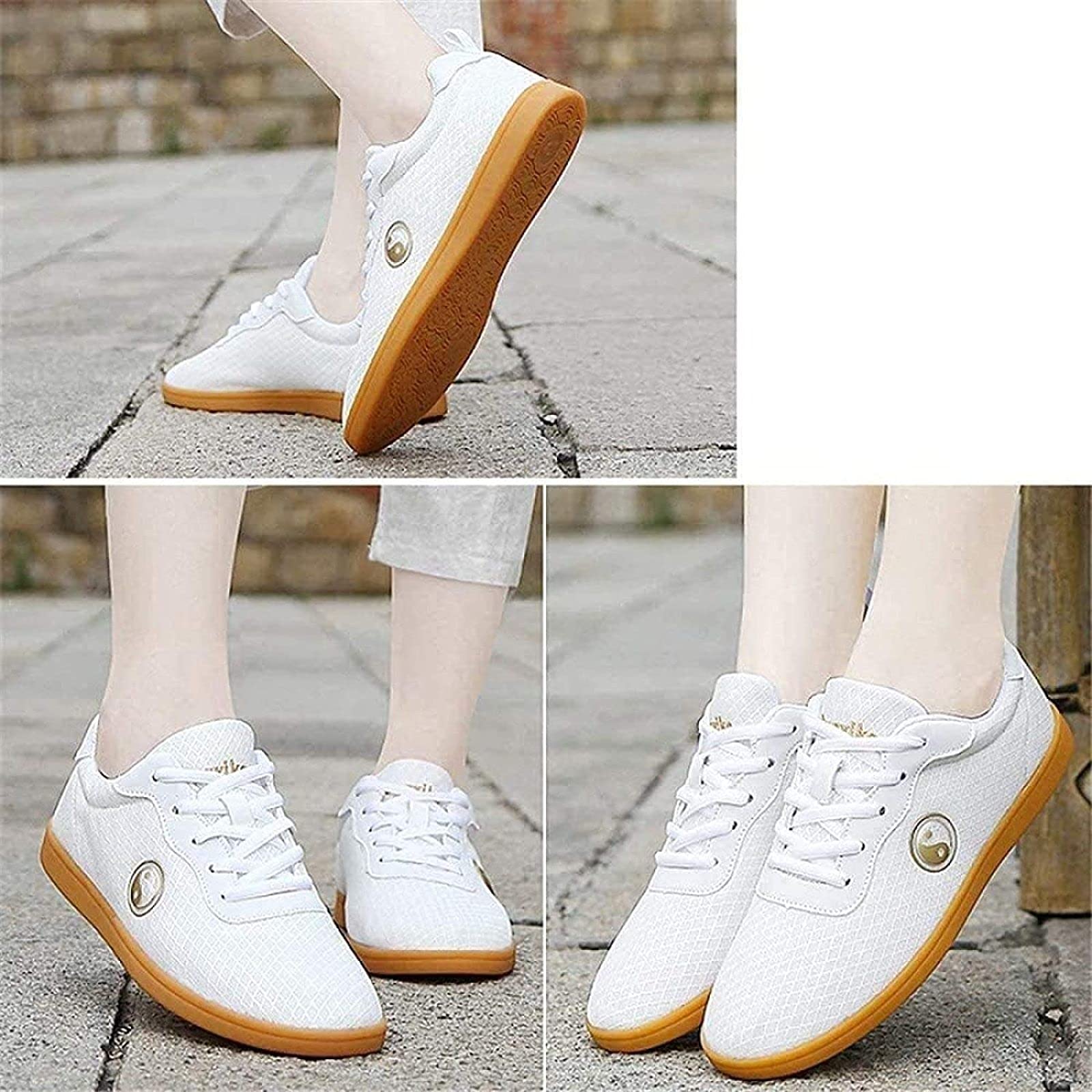 ZKHD Scarpe Tai Chi per Arti Marziali Scarpe Kung Fu Traspiranti Unisex Scarpe da Ginnastica con Suola in Gomma per Adulti e Bambini,White-EU37