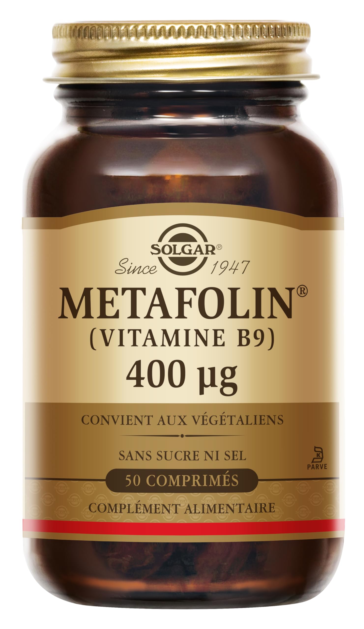 Solgar Metafolin - Vitamine B9-400 µg - Maternité - Vitamine essentielle Grossesse - Croissance des tissus maternels - Hautement disponible - Complément Alimentaire - Flacon de 50 comprimés