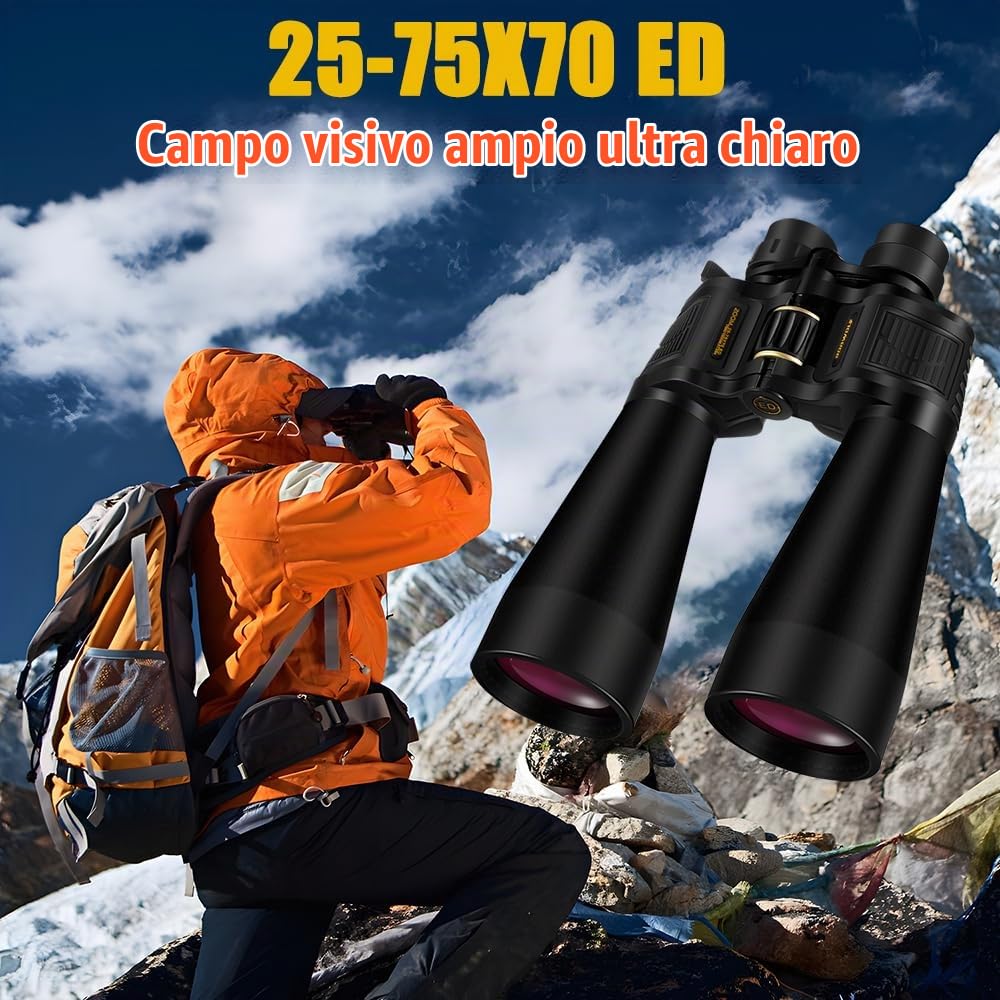 25-75X70 Binocolo ad Alto Ingrandimento HD Professionale Zoom Telescopio Caccia Esterna Binocolo Ad Alta Potenza per Bird Watching e Guardare Luna