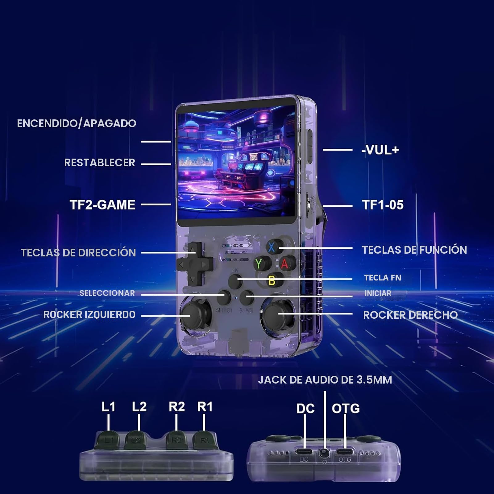 R36S - Consola de juegos portátil retro con pantalla IPS de 3.5 pulgadas, batería de 3500 mAh, tarjeta TF de 128 GB, más de 20.000 juegos, sistema Linux de código abierto para adolescentes y