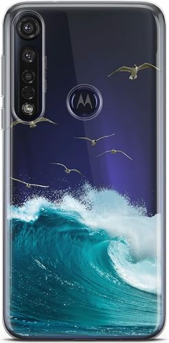 Vista 3 de Mertak Funda para teléfono compatible con Motorola Edge + Moto G9 G8 Plus G7 Play Power Z4 Flexible Aqua Sea Wave Surf Ligero Gaviotas Diseño