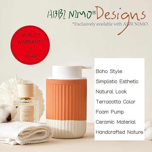 Miniatura 2 de ABBI NIMO Paquete de 2 dispensadores de espuma de cerámica para manos, color terracota, dispensador de espuma de burbujas onduladas naturales,