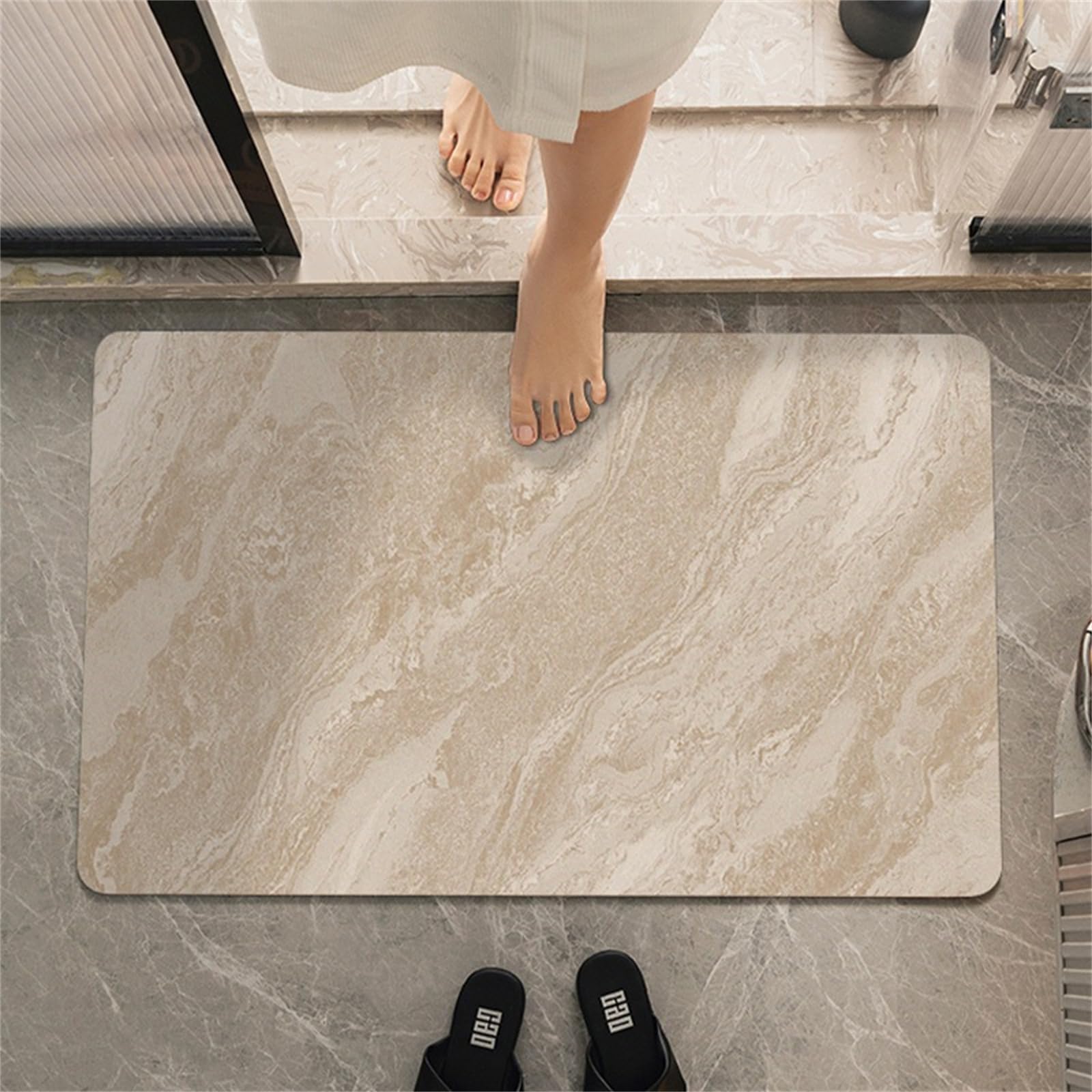 KAWABOSS Alfombra de baño de Piedra de diatomita de Secado rápido Alfombras Verdes de Secado instantáneo Alfombrilla de Tierra de diatomeas Absorbente de mármol Negro Antideslizante