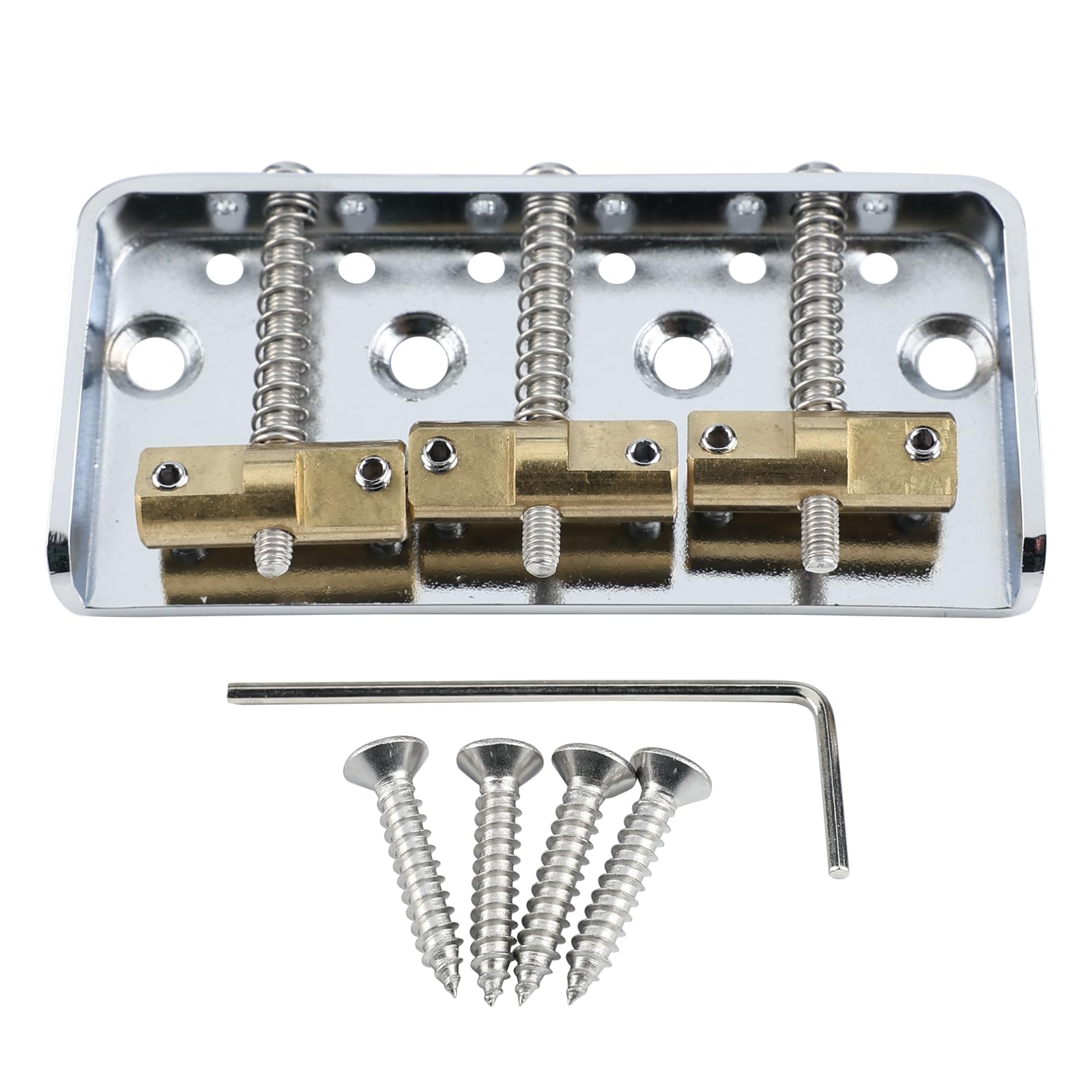 OVSAL Chrome Vintage Short Fixed Bridge with Brass Compensated 3-Saddle Steel Baseplate 10.8mm Guitar Bridge Compatible with Vintage Fender Telecaster Tele Style Electric Guitar Replacement Parts