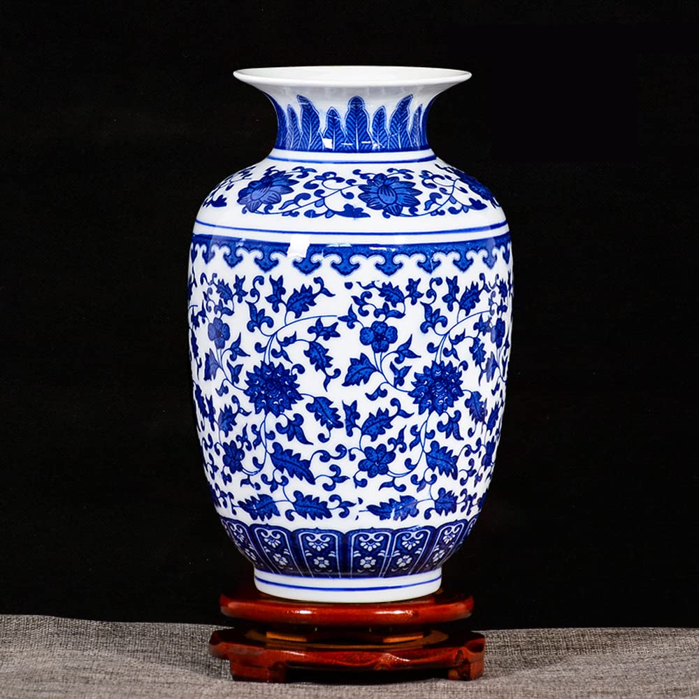 asdchZen Chinoiserie Blue And White Porcelain Vase Jingdezhen Porcelain Vase Flower Arrangement Antique Chinese Living Room Decoration Porcelain Vase,D