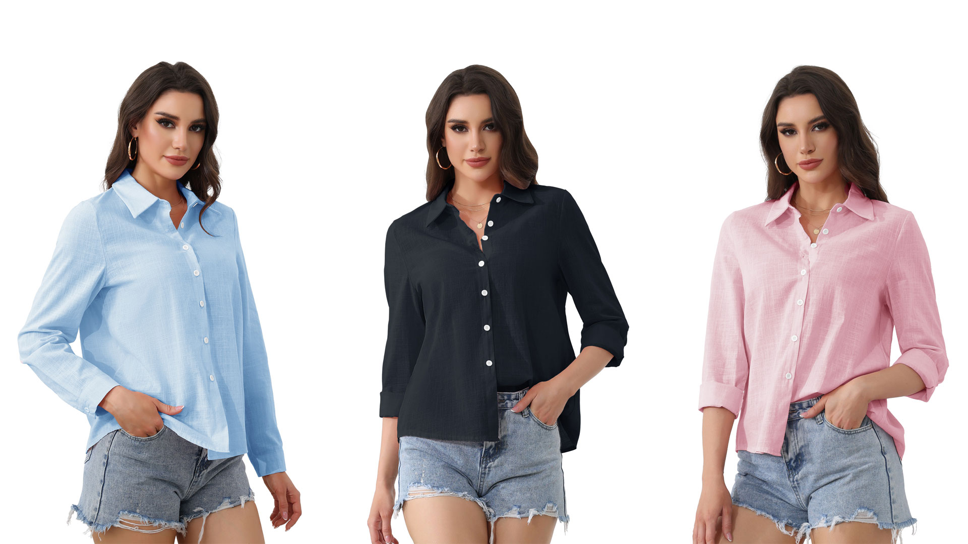 Camisa De Lino Para Mujer SAOVERE – Cuello V, Manga Larga Enrollable, Tela Algodón-Lino, Estilo Casual O Laboral