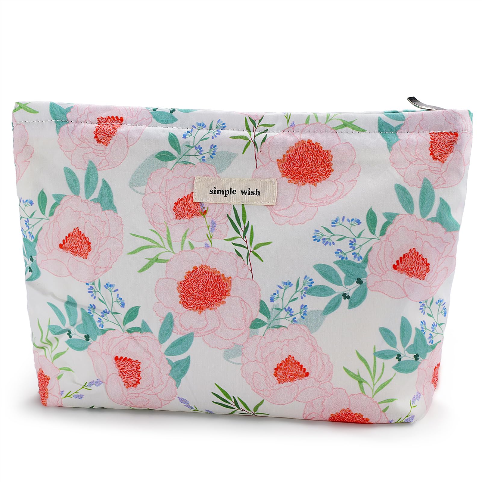 URSKYTOUS Flower Makeup Bag Travel Large Floral Cosmetic Bags Cute Makeup Pouch Zipper Cosmetic Pouch for Purse Aesthetic Make up Organizer Bag