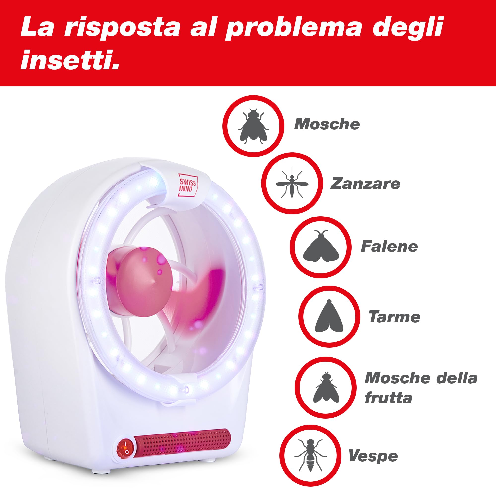 SWISSINNO Zanzariera Elettrica LED 15W - Acchiappainsetti Snapy - Cattura Ragni - Lampada Antizanzare da Interno - Trappola per Mosche e Zanzare - Uso Domestico