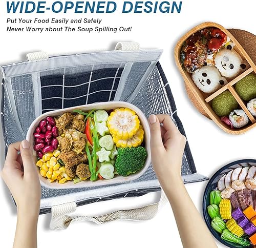 Miniatura 3 de Iknoe - Lonchera térmica durable, plegable y de abertura amplia, con bolsillos interiores, lonchera resistente al agua para adultos, hielera para